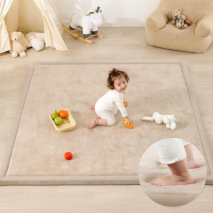 1.3" Thick Baby Play Mat for Floor, 79x118 Large Foam Tummy Time Mat, Padded Support Soft Plush Nursery Rug for Infant Kids Toddler Crawling Kick Activity (Beige)