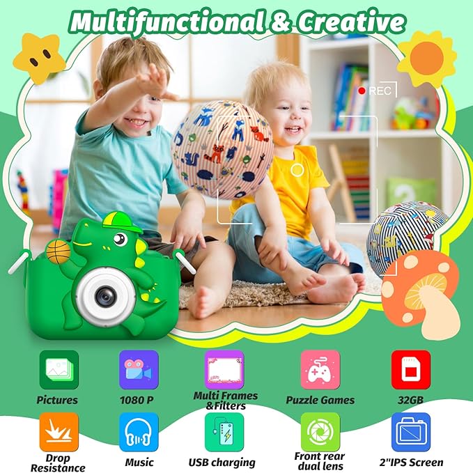 Kids Camera Toy, masterbee Dinosaur Toys Camera for Kid Age 3-12, Christmas/Birthday Gifts for Boys and Girls, 1080P HD Kids Digital Camera, Children Camera Gift for 3 4 5 6 7 8 9 10 11 12 Year Old
