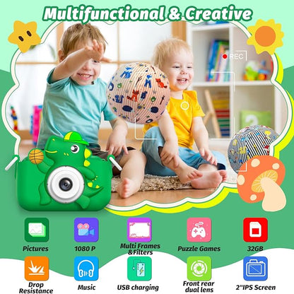 Kids Camera Toy, masterbee Dinosaur Toys Camera for Kid Age 3-12, Christmas/Birthday Gifts for Boys and Girls, 1080P HD Kids Digital Camera, Children Camera Gift for 3 4 5 6 7 8 9 10 11 12 Year Old