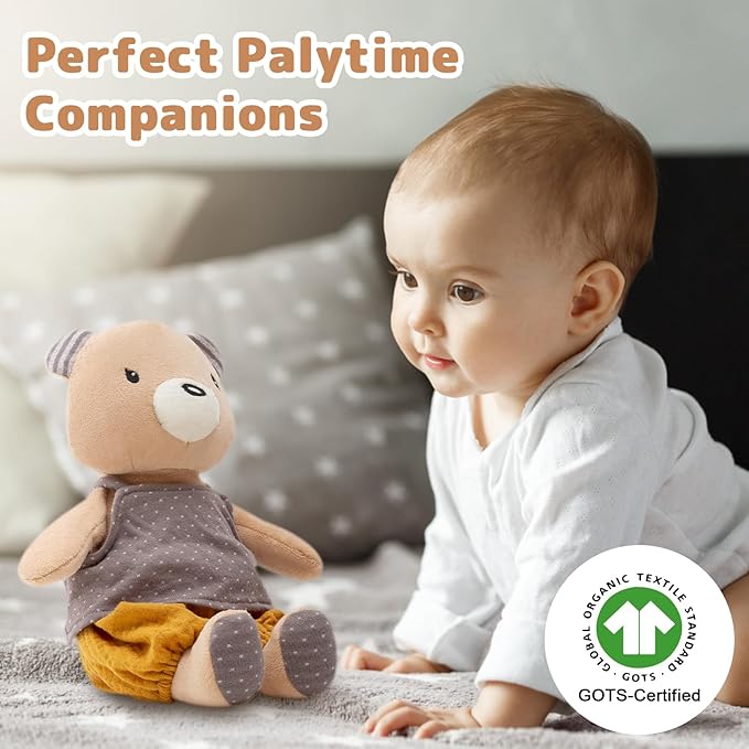 9" Organic Cotton Plush Toys, Plush Bear Stuffed Animals Soft Cuddly Toy for Babies and Toddlers