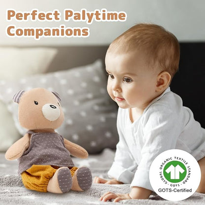9" Organic Cotton Plush Toys, Plush Bear Stuffed Animals Soft Cuddly Toy for Babies and Toddlers
