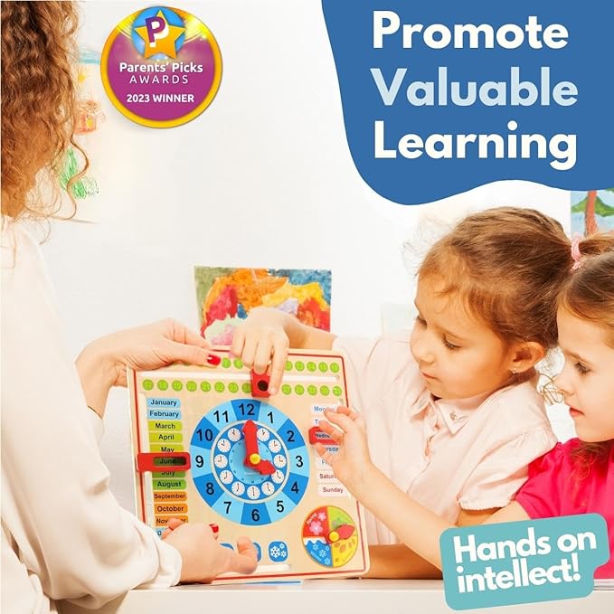 Pidoko Kids Montessori Toys for Toddlers 3 Years - 4 Year Old Learning Materials for Preschool - All About Today Board - Wooden Calendar and Learning Clock - Educational Gifts for Boys and Girls