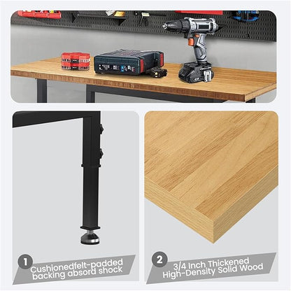 60" Adjustable Workbench,Heavy-Duty Work Table,3000 LBS Load Capacity Particleboard Hardwood Workstation Outlets with Fixed feet,for Workshop, Garage