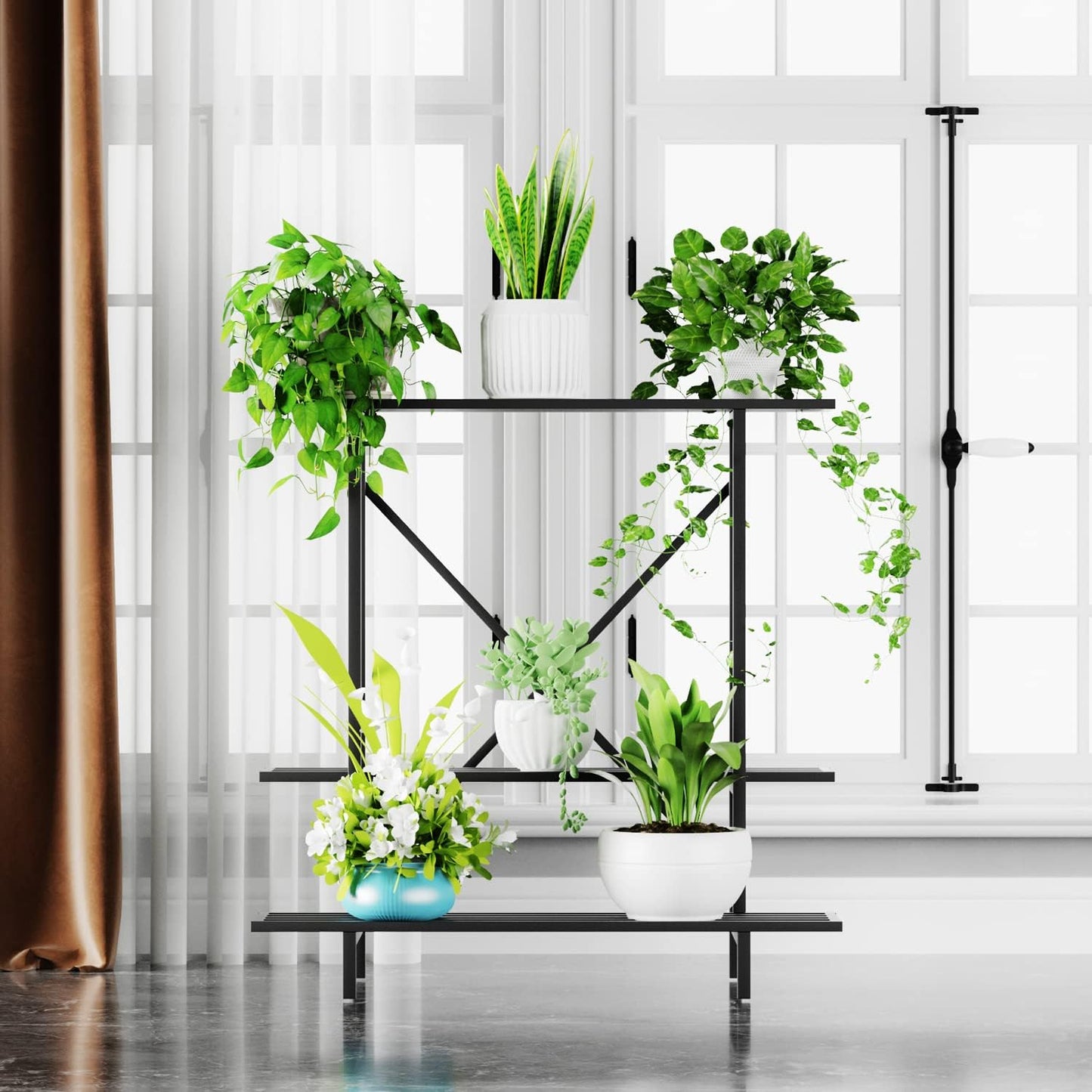 Zhongma 3 Tier Plant Stand Space-Saving Heavy Duty Plant Holder for Balcony, Home, Garden ,Metal Sturdy Plant Stand for Indoor and Outdoor