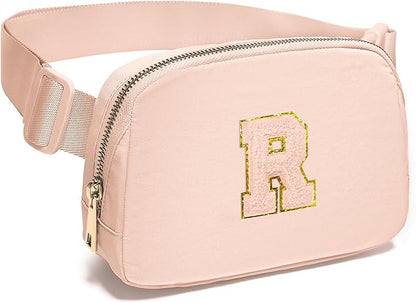 Gitus Gifts for 8 9 10 11 12 Year Old Girls Belt Bag Fanny Pack Crossbody Bags with Initial Letter Patch Cute Stuff Birthday Gifts for Teen Girls Women Personalized Trend Stuff (Coral Pink-R)