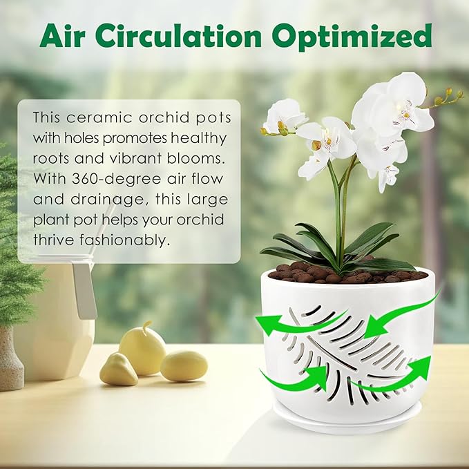 Orchid Pots with Holes, 5+6 Inch Orchid Pot,Ceramic Plant Pots for Plants Lovers, Enhance Good Ventilation and Drainage, Indoor/Outdoor Orchid Pots for Repotting