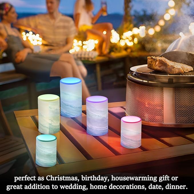Flickering Flameless Candles, Bohemian Beach LED Candles with Remote Timer, Set of 2 Battery Operated Candle for Valentine Wedding Birthday