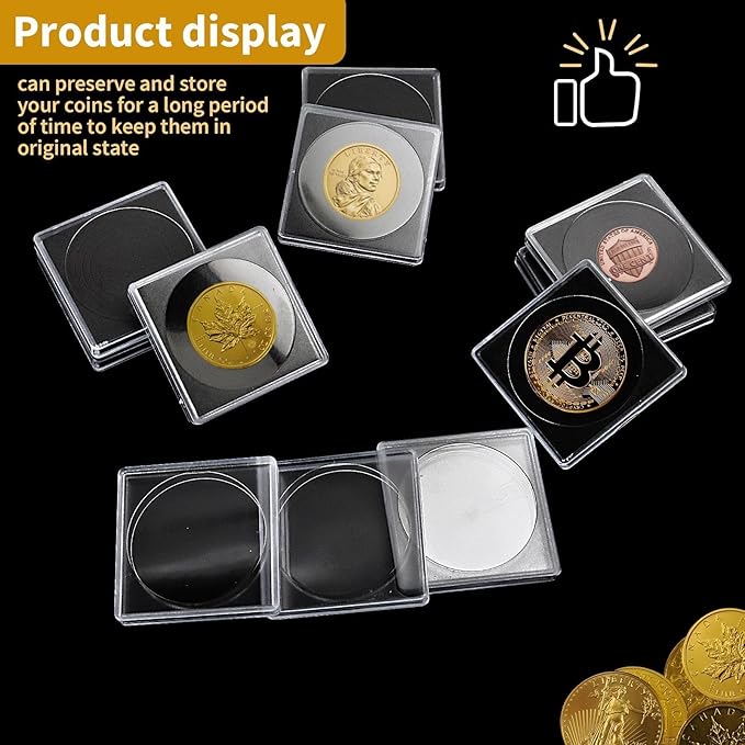 40 Pcs Adjustable Acrylic Coin Collection Cases with Sponges, Coin Snap Holder, Silver Dollar Protection Cases for Collectors, Coin Dollar Collection Supplies(20mm-40mm)