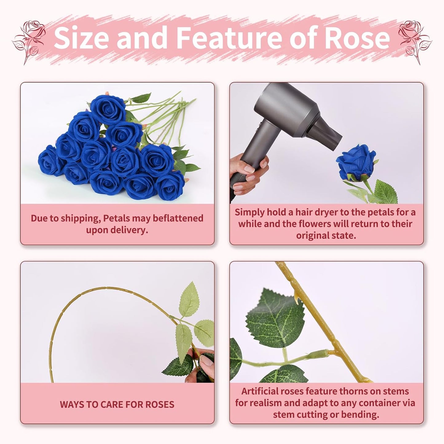 55 PCS Fake Roses Artificial Flowers Bulk, Blue Roses Bridal Bouquet Silk Faux Rose with Stems for Wedding Flowers Decoration, Valentine's Day, Bridal Bouquet, Anniversary,Home Decor(55PCS, Blue)