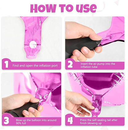 Giant 4D Foil Balloons, 6 Pcs Large Hot Pink Metallic Round Balloons, 22 Inch Big Round Hot Pink Foil Balloon for Kids Girls Prom Birthday Party Baby Shower Wedding Decorations