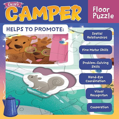Peaceable Kingdom Shiny Camper Floor Puzzle – Giant Camping Puzzle for Kids Ages 3 & up – Fun Camper Shape – Great for Classrooms