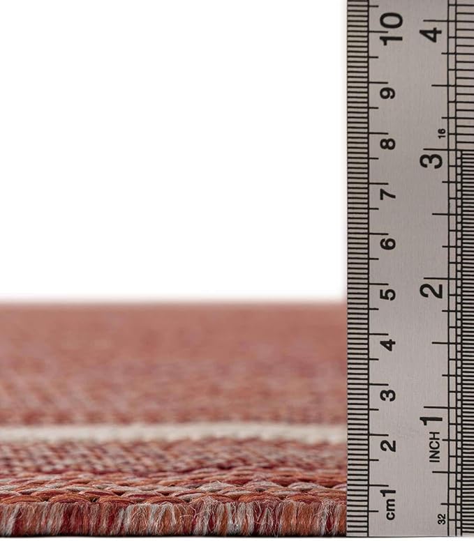 Unique Loom Outdoor Border Collection Area Rug - Soft Border (7' 10" x 10' Rectangle Rust Red/Ivory)