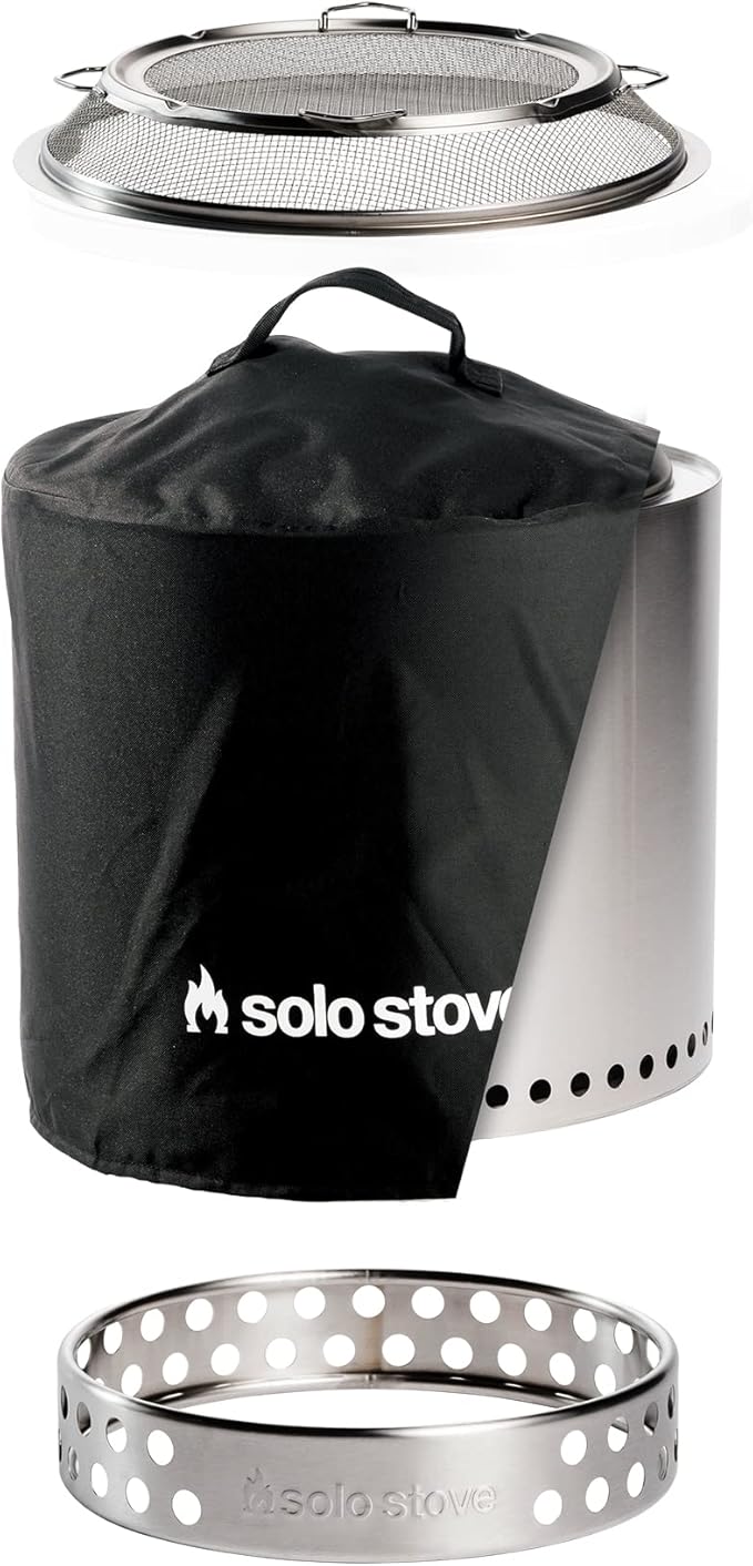 Solo Stove Ranger Big Yard Bundle | Includes Fire Pit, Stand, Shield & Shelter | Perfect for 2–4 People | Portable Wood Burning, Stainless Steel, 15.25in H x 15in Dia