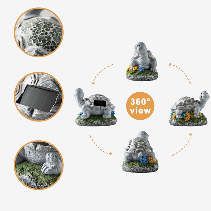 Garden Statue Turtle,Solar Turtles Decor for Outdoor,Resin Tortoise Figurine with Solar Light for Patio,Balcony,Yard,Lawn Ornament,Perfect Garden Gift