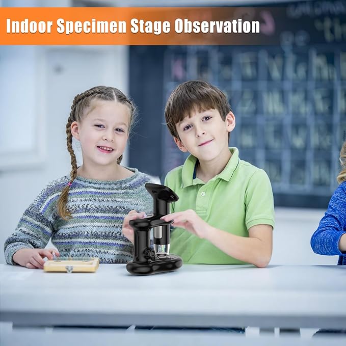 Kids Digital Microscope with 2inch IPS Screen, HD 1080P Handheld Pocket Microscope Science Kit for Children, Comes with 32GB SD Card