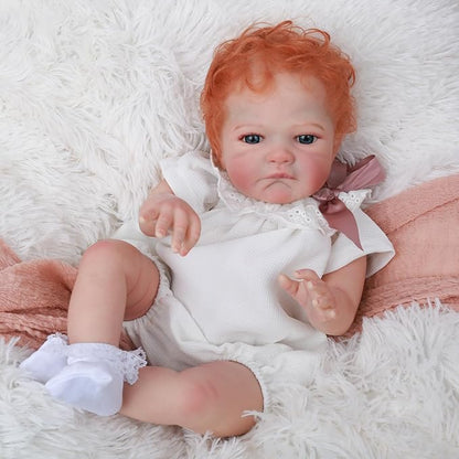 WOOROY Realistic Reborn Baby Dolls Girl- 20 Inch Lifelike Newborn Dolls with Red Hair and Open Eyes, Weighted Cloth Body Real Life Baby Doll with Accessories and Gift Box for Kids 3+