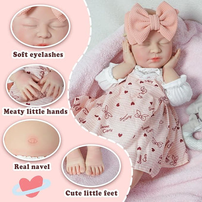 Girl 20 in, Full Silicone Baby Doll, Realistic Baby Dolls, Realistic Veins & Sleeping Pose, Not Vinyl, Reborn Baby Dolls Silicone Full Body, Gift Set