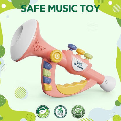 Contixo KT2 Musical Trumpet Toy for Kids, Pink Baby Educational Music Toys with Light Effects, Adjustable Volume, Multiple Rhythms, Easy Play Modes, Realistic Whistle Sounds for Toddler Boys Girls
