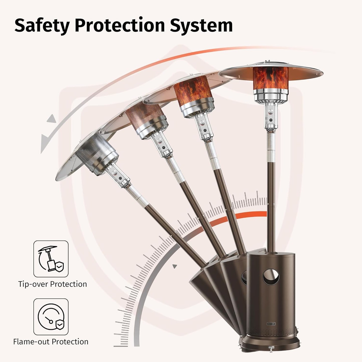 EAST OAK 55,000 BTU Propane Patio Heater with Round Table & Stainless Steel Burner, Outdoor Heater with Wheels, Ideal For Large Patios, Gardens, Outdoor Events, and Commercial Use, Bronze