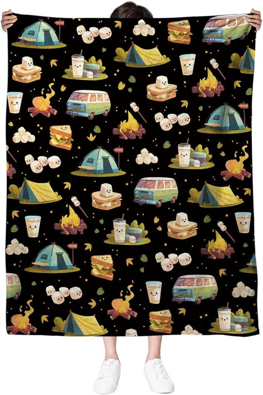 Marshmallow Blanket, Camping Blanket, Gifts for Campers, Gifts for Camping Lovers, Cute S'Mores Blanket, Camping Gifts for Couples, 50" X 60" Marshmallow Cookie Blankets Birthday Christmas