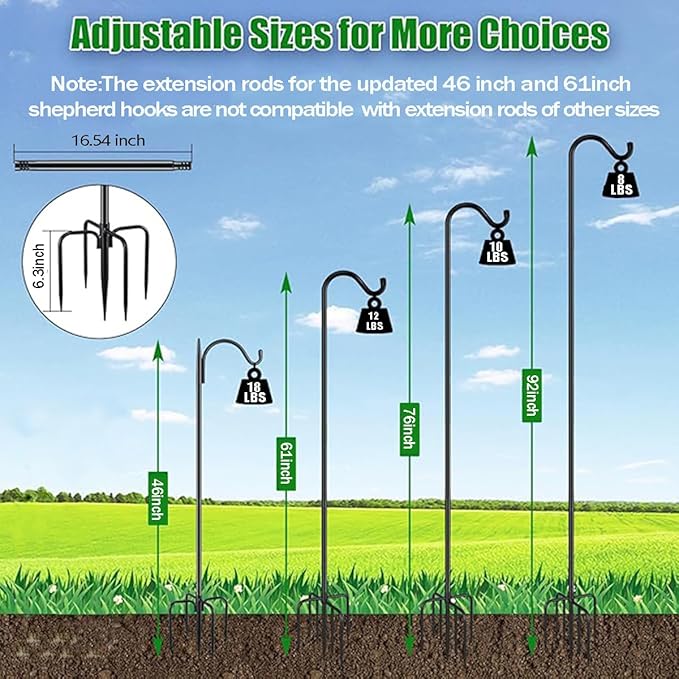 CMASTER Shepherd Hook for Outdoor, 1 Pack 46Inch Bird Feeder Pole with 5 Prong Base Heavy Duty Adjustable Garden Hook for Hanging Plant, Hummingbird Feeder, Lantern(46Inch)