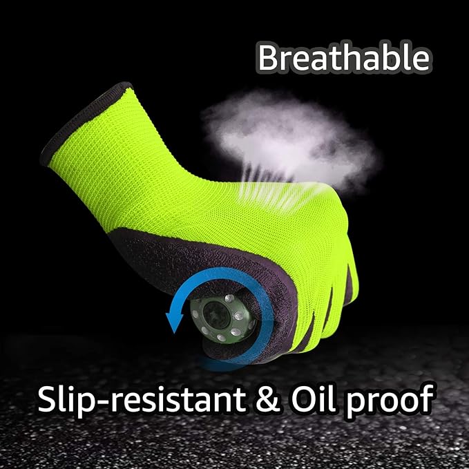 Evridwear Crinkle Latex Rubber Hand Coated Safety Work Gloves for Men Women General Multi Use Construction Warehouse Gardening Assembly Landscaping (XS,12 Pairs Pack)