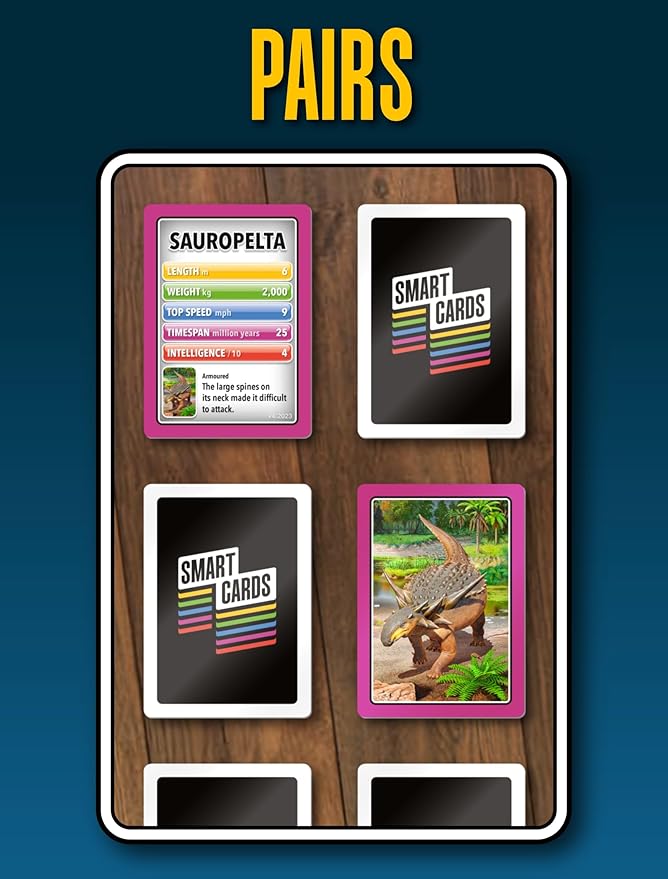 DINOSAURS Card Game - Matching Pairs, Snap, Trumps, Rummy, Happy Families (7 Games To Play) | Travel Game, Gift, Stocking Stuffer | for Adults, Kids, Boys, Girls | Age 5+, 1-8 Players