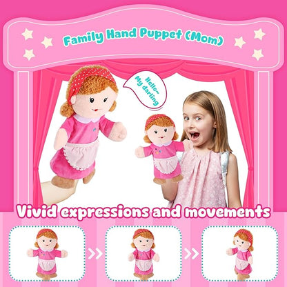 1 Pcs Family Hand Puppets 12 Inch Grandparents, Mom & Dad, Brother & Sister Plush Hand Puppet Toys Role-Play Toy Puppets for Kids Storytelling Imaginative Pretend Play Teaching Preschool(Mom A)