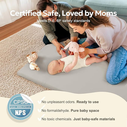 Mallify Vegan Leather Baby Play Mat, 50x50 Thick & Waterproof Foam Playpen Mat for Babies and Toddlers, Non-Toxic Baby Play mats for Floor, Gray