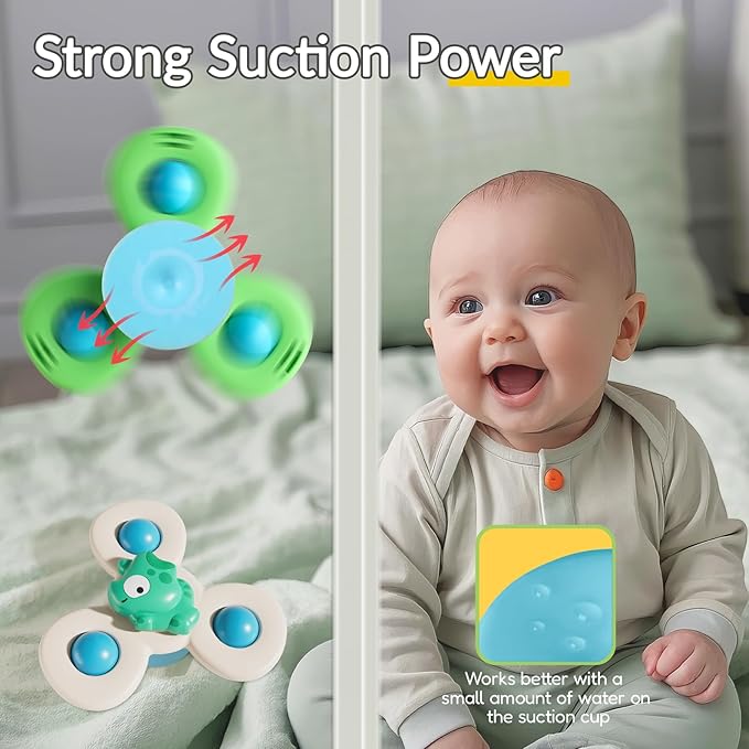 6 PCS Baby Suction Cup Spinner Travel Toys for Kids Ages 1-3, Fidget Spinner Toys for 1 Year Old Boy Girl 12 Months, Sensory Bath Toy for Toddlers Infants Birthday