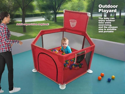 Portable Baby Ball Pit Playpen Playard Fence Playtent with Basketball Hoop Breathable Mesh for Indoors Outdoors Toddler Kids Large