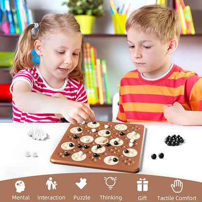 Magnetic Game Chess, Magnet Game, Magnetic Board Game for Kids Adults Family Games Night, 2 in 1 Multiplayer Magnet Chess Toy with 36 Stones & Connect-5-Piece Games, Magnet Chess Set Gift(Brown)