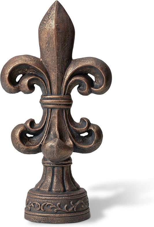 Glitzhome Fleur De Lis Garden Statue MGO Outdoor Decration, 21.25" H, Bronze