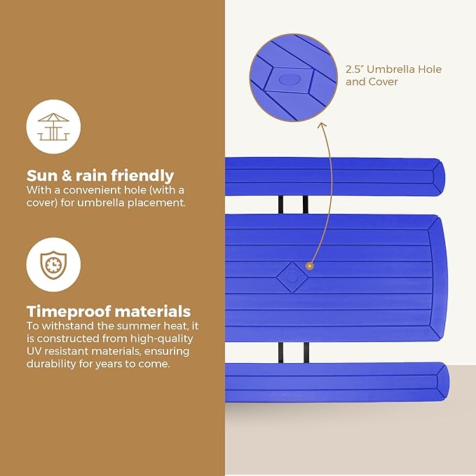 OEF Furnishings Heavy Duty Blow Molded Folding Picnic Table - Blue, Black Fram