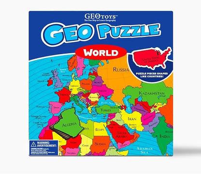 GeoToys GeoPuzzle, World Shaped Jigsaw Puzzles, 68 Pc Geography Puzzle, Geography Game & Map Puzzle, Jigsaw Puzzles for Kids Ages 6-9 Years Old