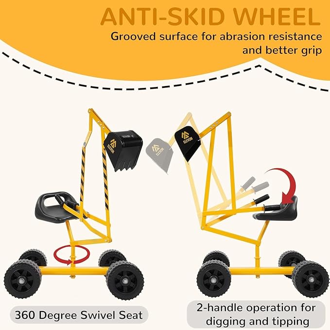 Sand Digger Excavator Toys for Kids Outdoor Sandbox Digger Crane with 360 Degree Rotatable Seat Excavator Ride On Toy Beach Toys Great for Sand Dirt and Snow Steel Outdoor Play Toys, Yellow