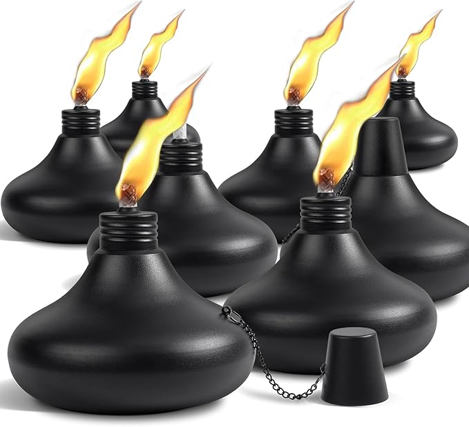 Upgraded Tabletop Torches Set of 8, 24oz Citronella Candles for Outdoor, Metal Table Top Torches for Outside, Refillable Torch Lanterns for Patio, Yard, Deck, Garden, Party