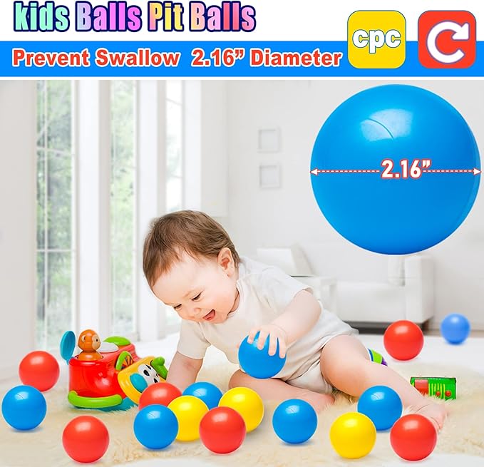 Vanland Ball Pit Balls for Baby and Toddler Phthalate Free BPA Free Crush Proof Plastic - Multicolored Pit Balls in Reusable Play Toys for Kids with Storage Bag