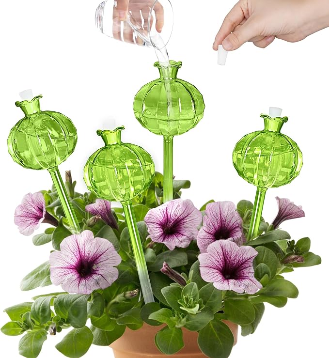 HYH Plant Watering Globes 4 Pack Self Watering Planter Spikes Insert for Indoor & Outdoor Plants Automatic Watering Device Self Flower Plant Watering Bulbs Made from Hand-Blown Glass Plant Lover Gifts