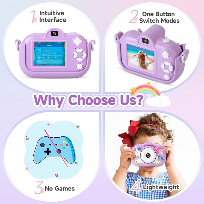 Kids Camera Toddler Toys for Girls Boys, YEEHAO 32MP Dual Lens Digital Camera for 3 4 5 6 7 8 9 Year Old Girl Christmas Birthday Gifts, 1080P Selfie Video Camera for Kids with 32GB SD Card