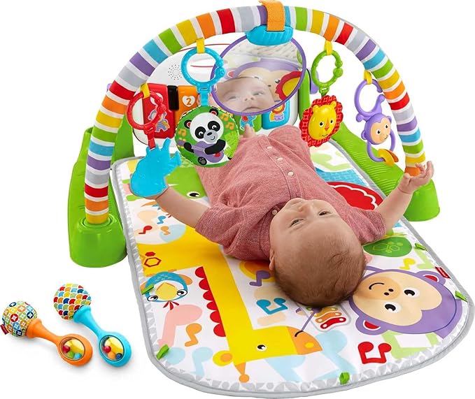Fisher-Price Baby Playmat Deluxe Kick & Play Piano Gym for Learning & 2 Maracas Soft Rattles for Newborn to Toddler Play Ages 0+ Months