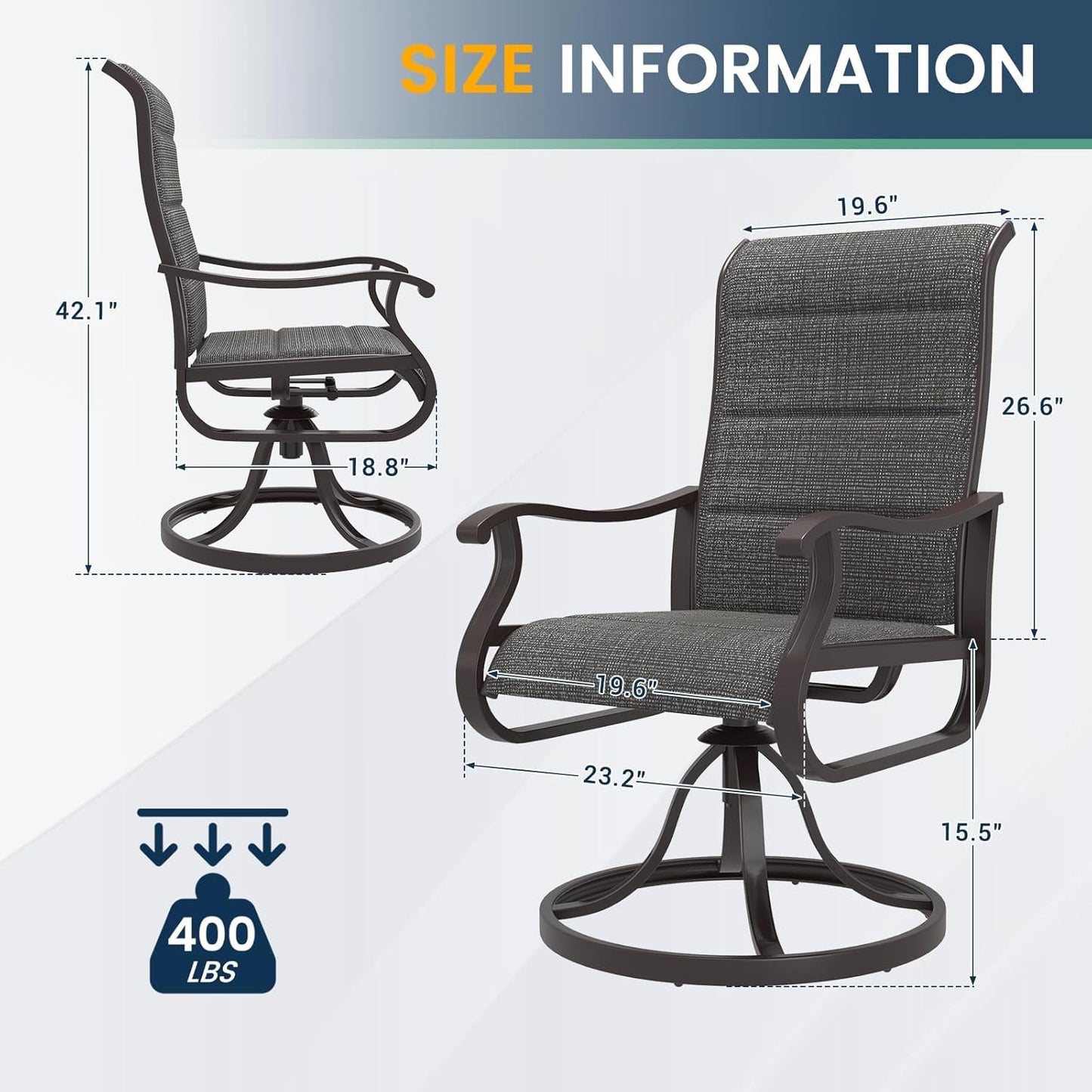 Amopatio Padded Patio Swivel Chairs Set of 6, Outdoor Dining Chairs with Ultra Soft Textilene High Back Seat & Metal Rocker Frame, for Backyard Deck Lawn Garden, Dark Grey