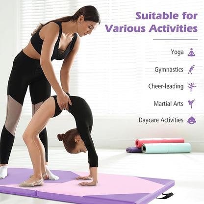 Giantex 4'x10'x 2" Gymnastics Mat, 4-Panel Folding Aerobics Exercise Mat w/Hook & Loop Fastener, Carrying Handle, Portable Tumbling Mat for Stretching Yoga Cheerleading Martial Arts