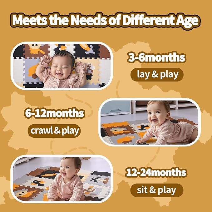 Coolcandy Baby Play Mat, 25Pcs Interlocking Puzzle Floor Mat, with Safety Fence - 0.4" Thick Non-Toxic EVA Foam Play Mat, for Infants & Toddlers 3-36 Months, Soft Puzzle Tiles for Play Areas