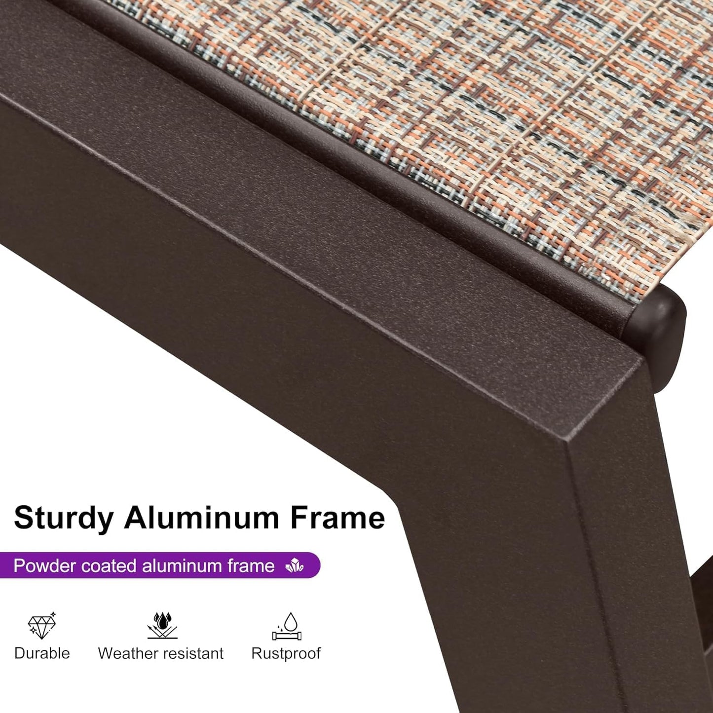 PURPLE LEAF Oversized Patio Lounge Chairs Set of 3, Reclining Pool Lounge Chairs with Side Table and Wheels for All Weather for Outdoor, Deck, Lawn, Aluminum Outside Pool, Light Tan