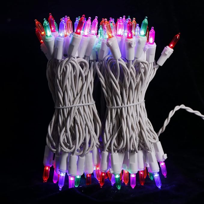 Multicolor LED Christmas Lights - 2 Pack 100 Count Multi-Colored Christmas String Lights for Tree, Party, Wedding, Holiday, Indoor/Outdoor Decor, 2 Sets 33 Feet White Wire, UL Certified, Connectable