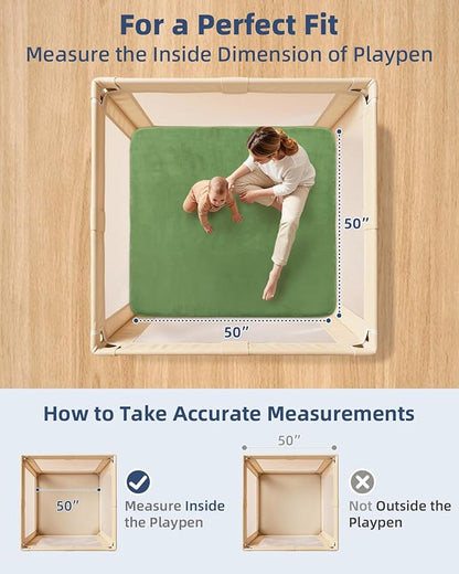 Thick Baby Play Mat for Floor,Padded Foam 50x50 Playpen Mat,Ultra Soft Support&Plush Feel Nursery Rug,Non Slip for Toddler, Infants,Kids Play,Yoga,Baby Crawling,Tummy Time(Green)