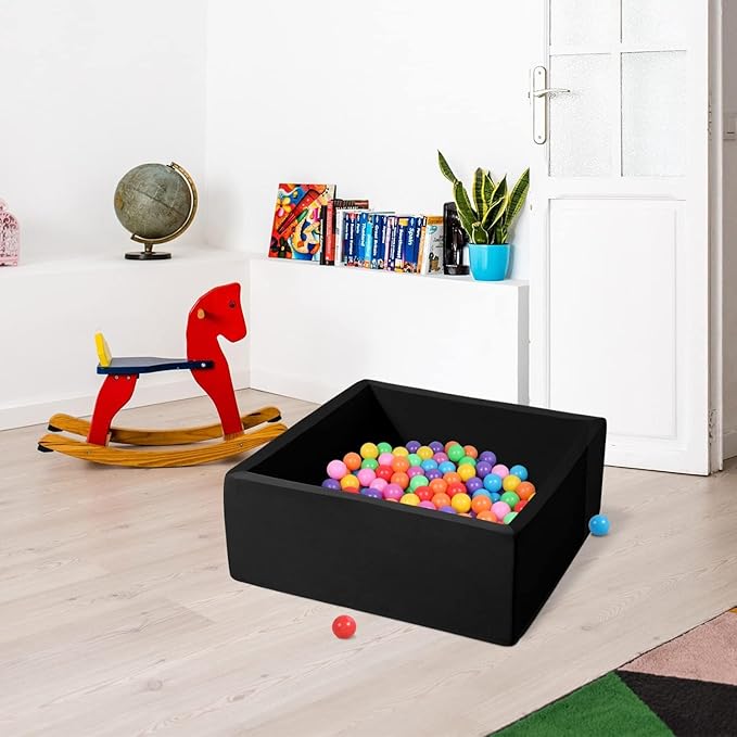 Foam Ball Pits for Toddlers Kids Square Soft Ball Pits Ideal Gift Play Toy for Children Kiddie Pools - Black