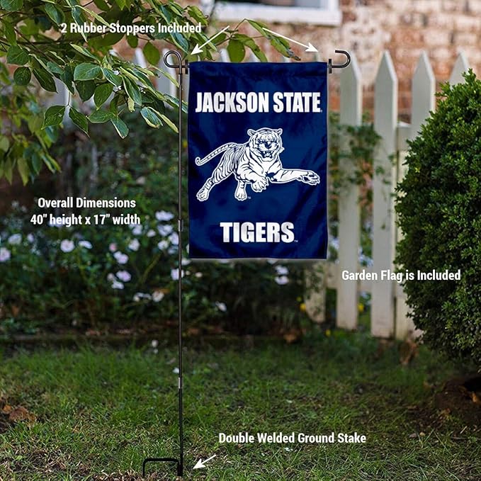 College Flags & Banners Co. Jackson State Tigers Garden Flag with Pole Stand Holder