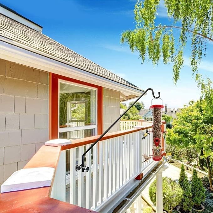 MIXXIDEA Extended Fence Deck Hook Rail Hook Heavy Duty Bird Feeder Hook, 360 Degree Rotary and Length Adjustable Plant Bracket for Bird Feeders, Planters, Suet Baskets, Lanterns, Wind Chimes and More